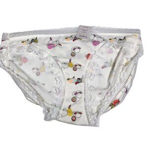 Auden Womens Size Large 12-14 Bikini Panty Lace Trim Cream Fruit Print New